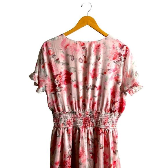 Bow-Tie Front Layered Pink Floral Layered Frill Dress Size Large NWOT 5 0446 - Picture 4 of 11